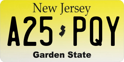NJ license plate A25PQY