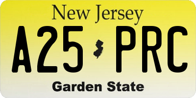 NJ license plate A25PRC