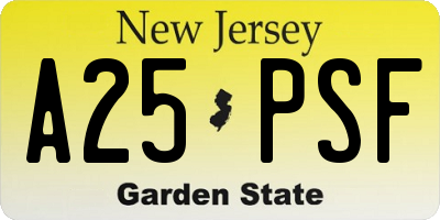 NJ license plate A25PSF