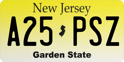 NJ license plate A25PSZ