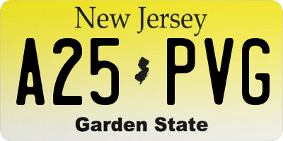 NJ license plate A25PVG