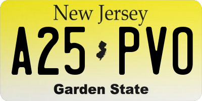 NJ license plate A25PVO
