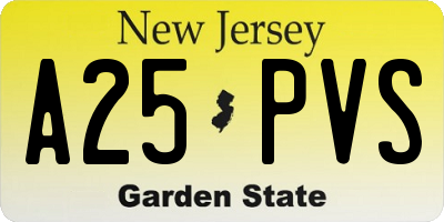 NJ license plate A25PVS