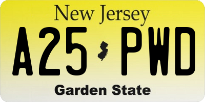 NJ license plate A25PWD
