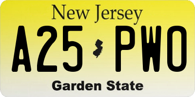 NJ license plate A25PWO