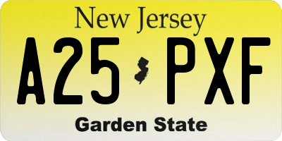 NJ license plate A25PXF