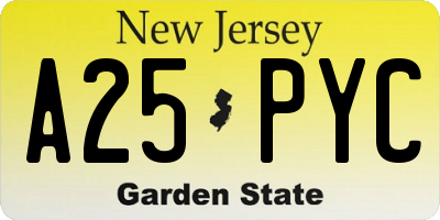 NJ license plate A25PYC