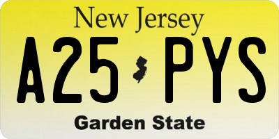 NJ license plate A25PYS