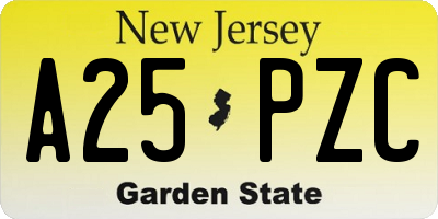 NJ license plate A25PZC