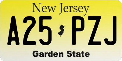 NJ license plate A25PZJ