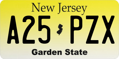 NJ license plate A25PZX