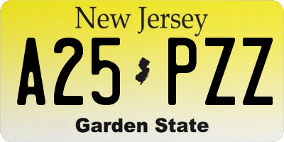 NJ license plate A25PZZ
