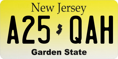 NJ license plate A25QAH