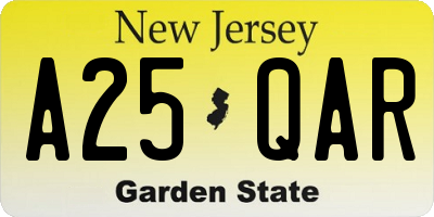 NJ license plate A25QAR