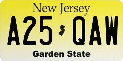 NJ license plate A25QAW