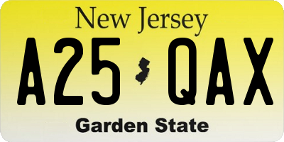 NJ license plate A25QAX