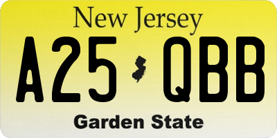 NJ license plate A25QBB