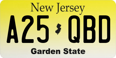 NJ license plate A25QBD