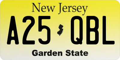 NJ license plate A25QBL