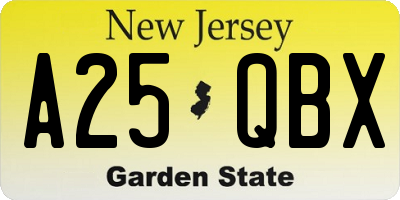 NJ license plate A25QBX
