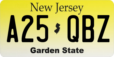 NJ license plate A25QBZ