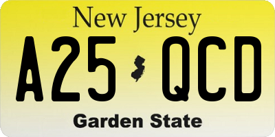 NJ license plate A25QCD