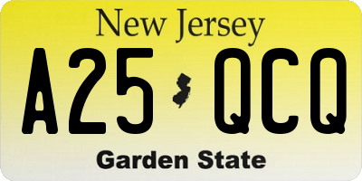 NJ license plate A25QCQ