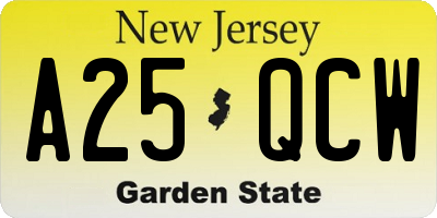 NJ license plate A25QCW
