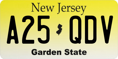 NJ license plate A25QDV