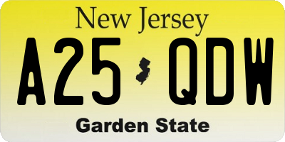NJ license plate A25QDW