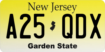 NJ license plate A25QDX