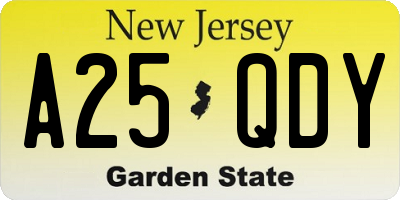 NJ license plate A25QDY