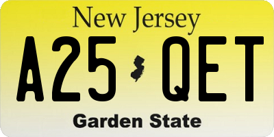 NJ license plate A25QET