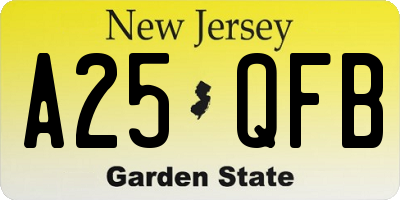 NJ license plate A25QFB