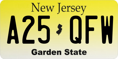 NJ license plate A25QFW