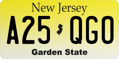 NJ license plate A25QGO