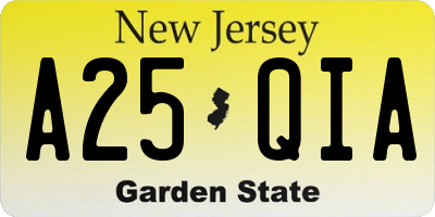 NJ license plate A25QIA