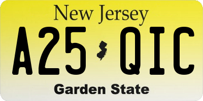 NJ license plate A25QIC