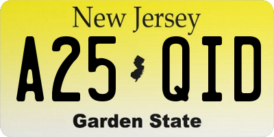 NJ license plate A25QID