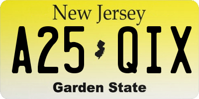 NJ license plate A25QIX