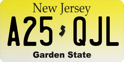 NJ license plate A25QJL