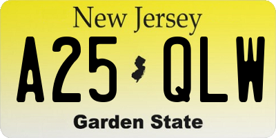 NJ license plate A25QLW