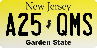 NJ license plate A25QMS