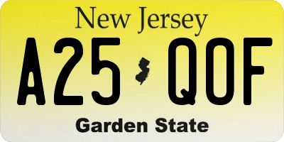 NJ license plate A25QOF