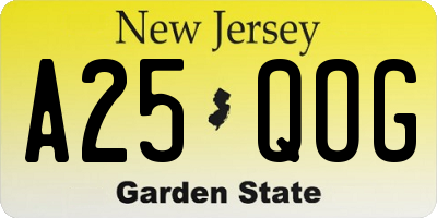 NJ license plate A25QOG