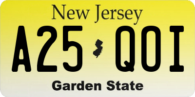 NJ license plate A25QOI