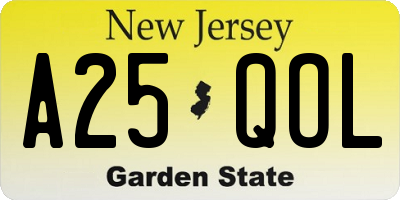 NJ license plate A25QOL