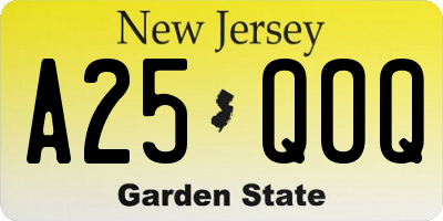 NJ license plate A25QOQ