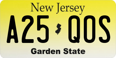 NJ license plate A25QOS