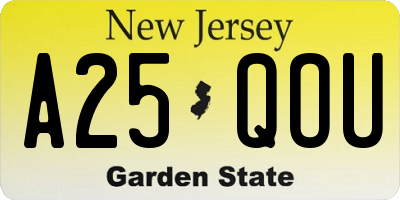 NJ license plate A25QOU
